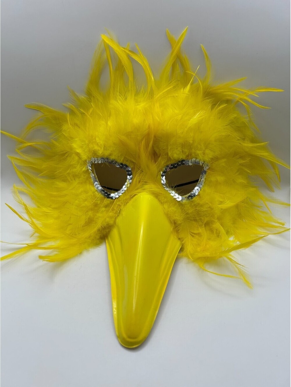 Topstone 1961 Feathered Bird Costume Mask Yellow Beak Sequins Elastic Zellers OS